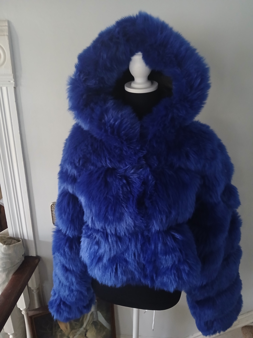 Brand New Azalea Wang Royal Blue Plush Hooded Faux Fur Ski Jacket XL